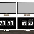 Four Wall Mounted TVs With Black Screens Displaying Time And Date 3d model