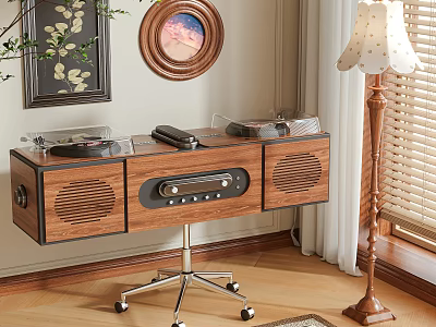 Vintage Wooden Sound Cabinet With Record Player And Audio System Interior Design 3d model
