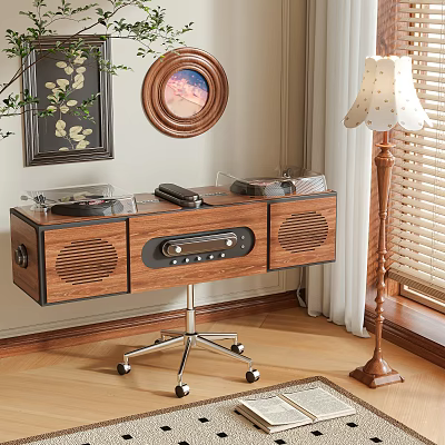 Vintage Wooden Sound Cabinet With Record Player And Audio System Interior Design 3d model