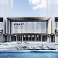 Modern Sales Office Building With Glass Curtain Walls And Water Features Entrance Design 3d model