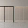 Sliding Doors With Black And White Frames And Ribbed Glass In Modern Interior