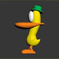 Yellow Duck Doll With Green Hat Orange Beak And Feet On Dark Background