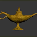 Aladdin Genie And Antique Golden Lamp With Intricate Carvings And Decorative Base