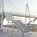 Modern White Cable Stayed Bridge With Metal Structure And Staircase
