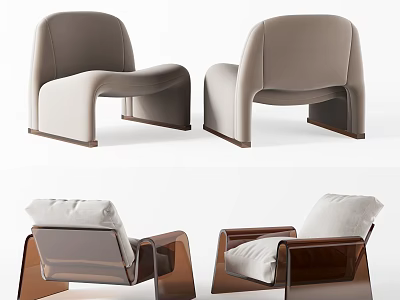 Modern Accent Chair Designs Featuring Light Gray Fabric And Wooden Acrylic Frame Elements 3d model