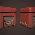 Red Distressed Box With Front Panel Warning Symbol And Upward Arrows 3d model