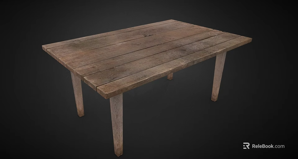 Rustic Wooden Office Desk With Solid Wood Top And Simple Leg Design 3d model 