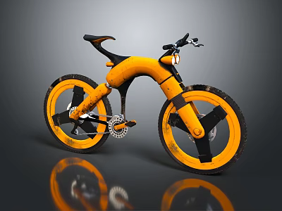 Yellow Modern Bicycle With Streamlined Frame Black Rims And Wide Off Road Tires 3d model