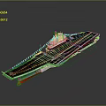 Modern Aircraft Carrier With Flight Deck Island Superstructure Flags And Fighter Jets