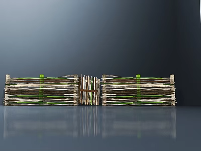 Handmade Rustic Twig Fence Secured With Green Straps For Garden Use 3d model