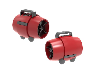 Red Industrial Portable Blower Fan Equipment With Black Handle And Wheels 3d model