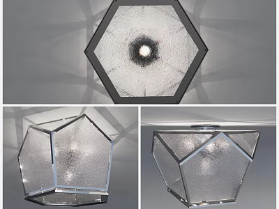 Modern Geometric Ceiling Light With Frosted Glass Black Frame And Lighting Effect 3d model