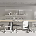 Modern Restaurant Interior With Wooden Ceiling Pendant Lights And Dining Chairs