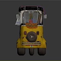 Yellow Traditional Three Wheeled Motorcycle With Colorful Canopy And Seats Details