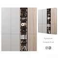 Modern Furniture Composition With Wooden Metal Shelves Glass Doors And Decorations