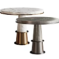 Elegant Modern Circular Side Tables with Marble Tabletop and Gold Dark Gray Cylindrical Bases