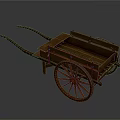 Vintage Wooden Handcart With Long Handles Large Spoked Wheels And Wooden Body
