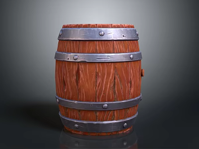 Rustic Wooden Barrel With Metal Hoops And Textured Wood Staves 3d model