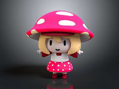 Cute Game Movie Character With Pink Mushroom Hat White Spots Blonde Hair And Red Shoes 3d model