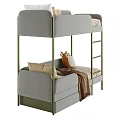 Stylish Soft Upholstered Children Bunk Bed With Golden Metal Frame Ladder And Bottom Storage Drawers
