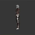 Futuristic Game Movie Character In Red Brown Armored Suit With Helmet And Gear