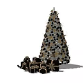 Decorated Arbor With Gold And Black Ornaments And Gift Boxes At Base