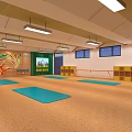 Spacious Fitness Studio With Blue Yoga Mats Bright Lighting And Workout Space
