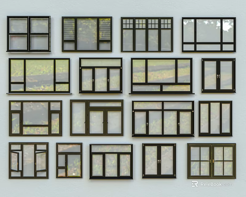 Assorted Window Styles With Different Frame Designs And Glass Features 3d model