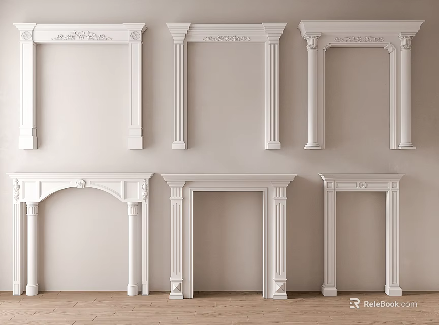 White Decorative Door Arches With Various Ornate Designs For Interior Spaces 3d model 