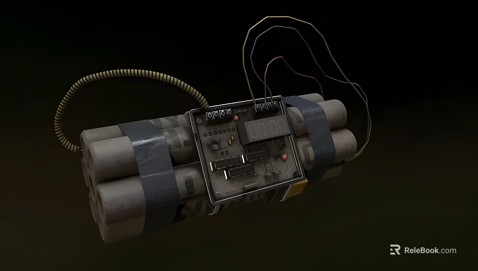 Tactical Military Bomb Featuring Bundled Explosive Cylinders Control Panel Electronic Components And Wires 3d model 