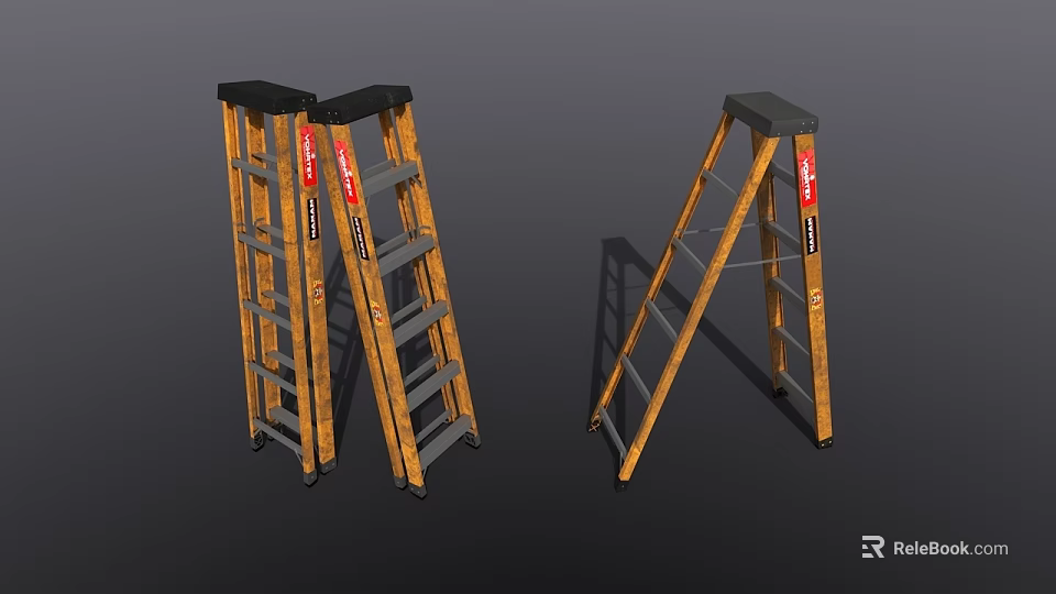 Sturdy Hardware Tools Three A Frame Ladders with Secure Steps for Home Projects 3d model 