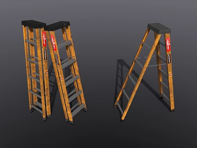 Sturdy Hardware Tools Three A Frame Ladders with Secure Steps for Home Projects 3d model