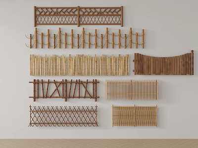 Various Bamboo And Wooden Garden Fences With Different Designs And Patterns 3d model
