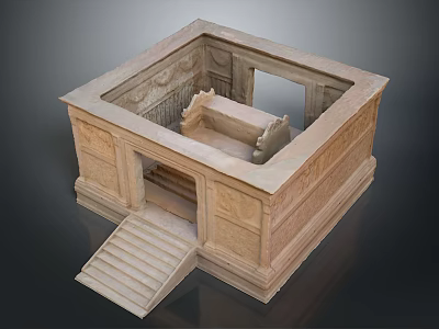 Enclosed Ancient Stone Structure Featuring Carved Walls Stone Steps And Inner Platform 3d model