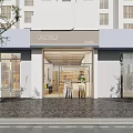 Modern Milk Tea Shop Exterior With Glass Front And Street View