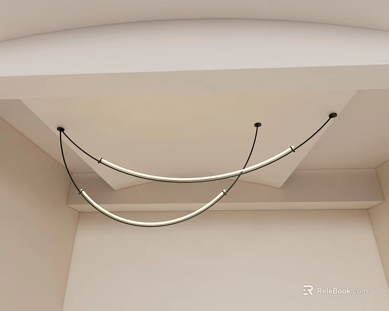 Modern Curved Chandelier With Double Arcs Metal Frame For Ceiling Lighting Design 3d model 