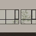Black Frame Casement Windows On Wall With Warm Interior Light And Green Tree Branch View