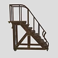 Wooden Staircase With Brown Steps Curved Handrail And Railing Design Structure 3d model