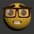 Yellow 3D Emoji Face With Brown Glasses Eyebrows Big Eyes And Open Mouth