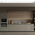 Modern Kitchen With Gray Lower Cabinets And Wooden Upper Storage Design 3d model