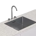 Stainless Steel Single Bowl Kitchen Sink with Modern Faucet on Light Colored Countertop