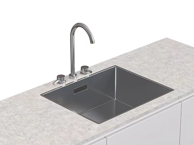Stainless Steel Single Bowl Kitchen Sink with Modern Faucet on Light Colored Countertop 3d model