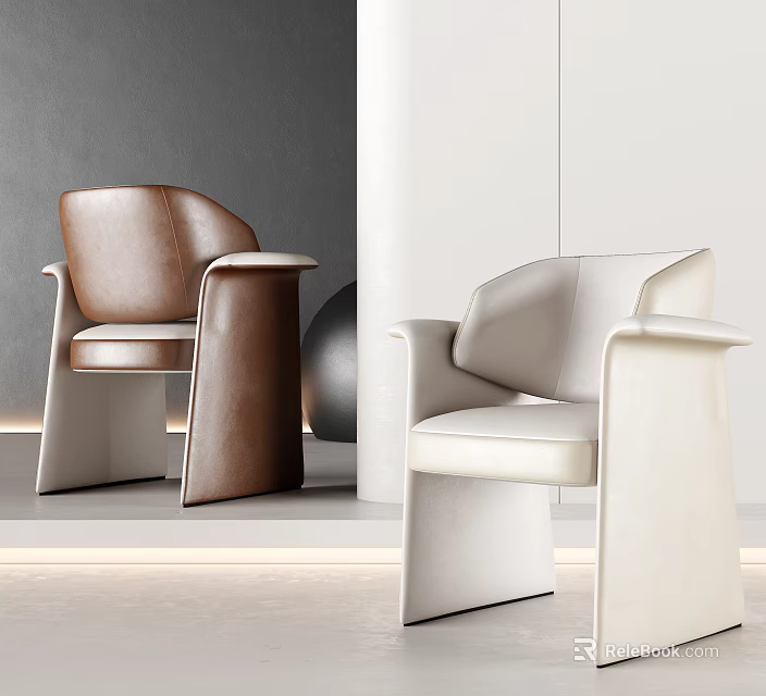 Modern Single Chair In Brown And Beige Leather With Minimalist Contemporary Interior Design 3d model 
