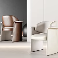 Modern Single Chair In Brown And Beige Leather With Minimalist Contemporary Interior Design