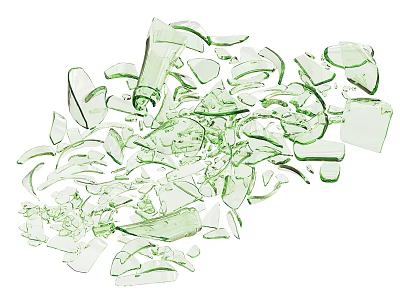 Broken Green Glass Shards From Wine Bottles And Glasses On White Background 3d model
