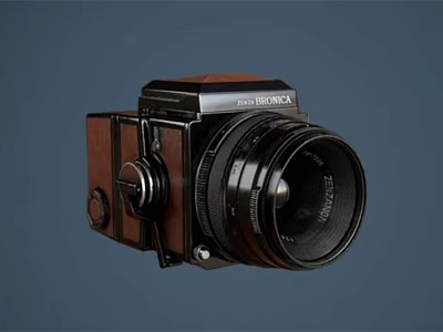 Vintage Bronica Medium Format Camera With Wooden Body And Large Lens 3d model