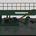 Heavy Duty Industrial Equipment in Manufacturing Plant with Green Metal Frame Yellow Stairs and Platforms