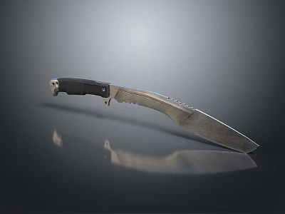 Military Tactical Weapon Knife Featuring Black Handle Serrated Blade On Smooth Reflective Surface 3d model