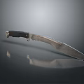 Military Tactical Weapon Knife Featuring Black Handle Serrated Blade On Smooth Reflective Surface