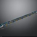 Modern Blue And White Train With Yellow Stripes Streamlined Design Long Carriages And Reflective Surface